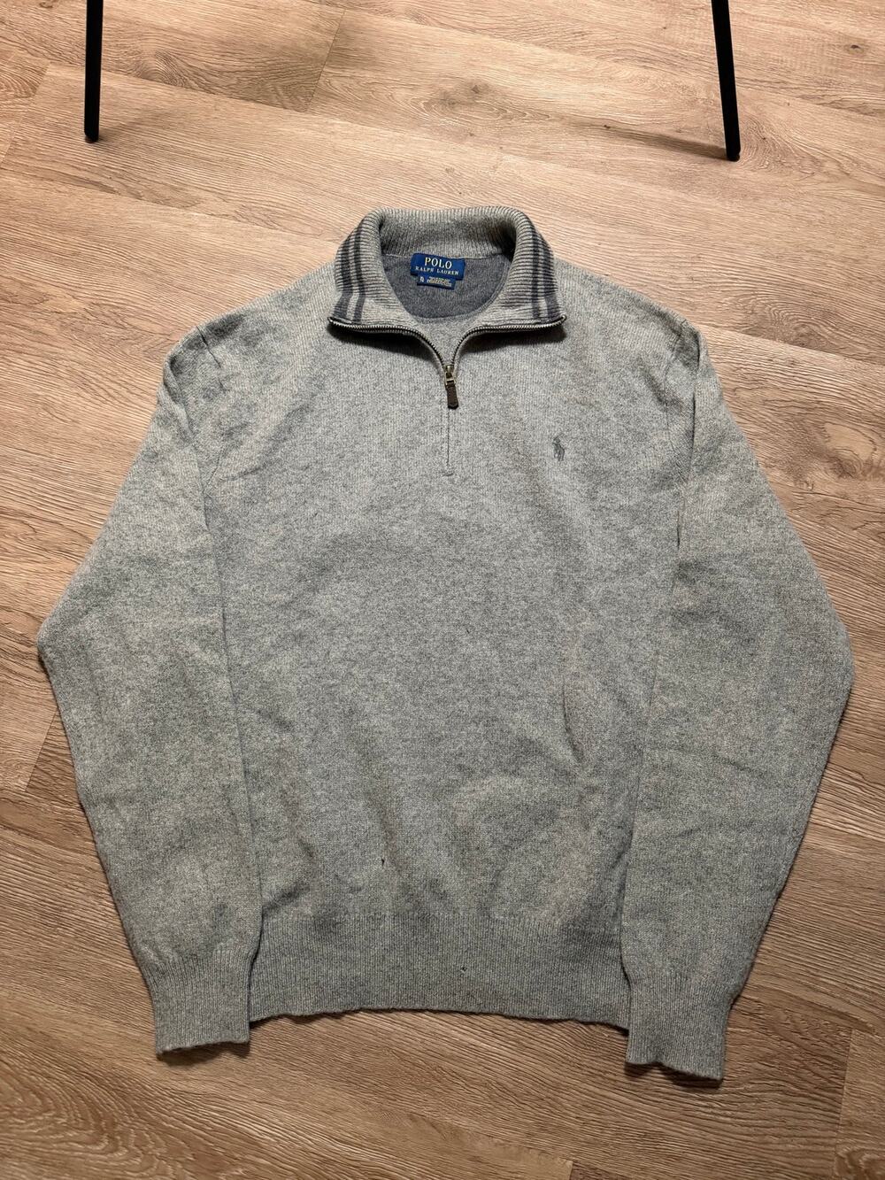 Polo Ralph Lauren Quarter Zip Sweater Gray Merino Wool Pony Logo Men's XL